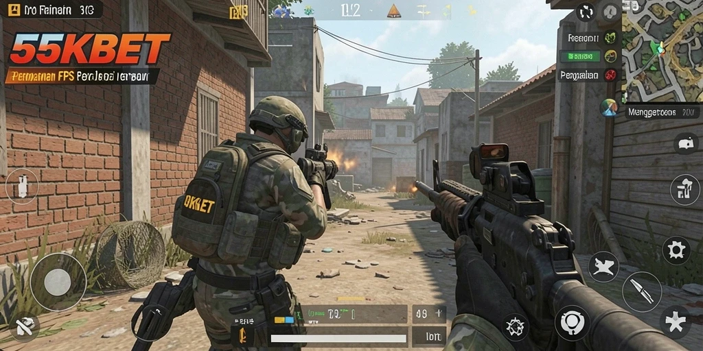 Screenshot 55KBET menampilkan aksi gameplay FPS yang seru dan mendebarkan.