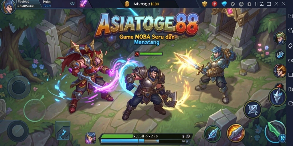 Screenshot utama ASIATOGEL88 menunjukkan aksi seru gameplay MOBA.