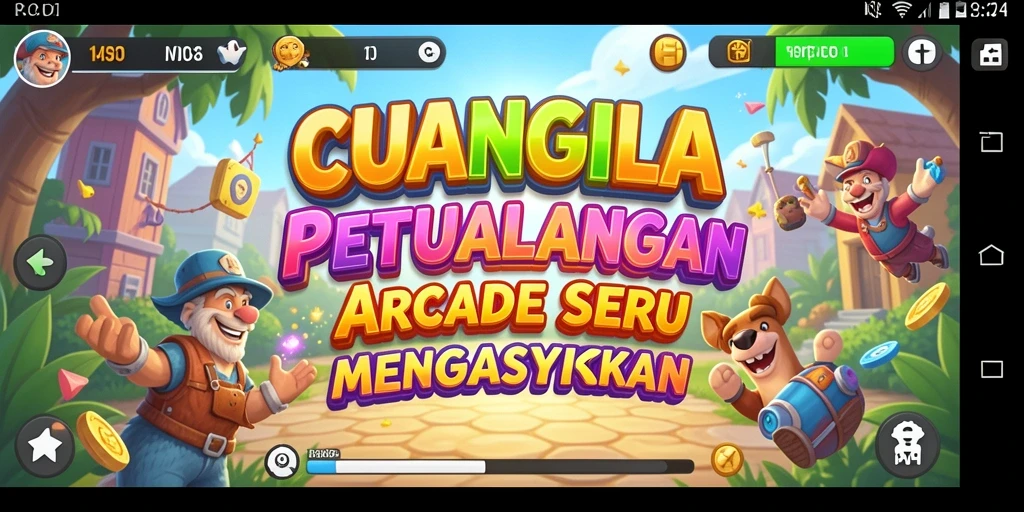 Screenshot utama CUANGILA menampilkan seru dan warna-warni gameplay Arcade.