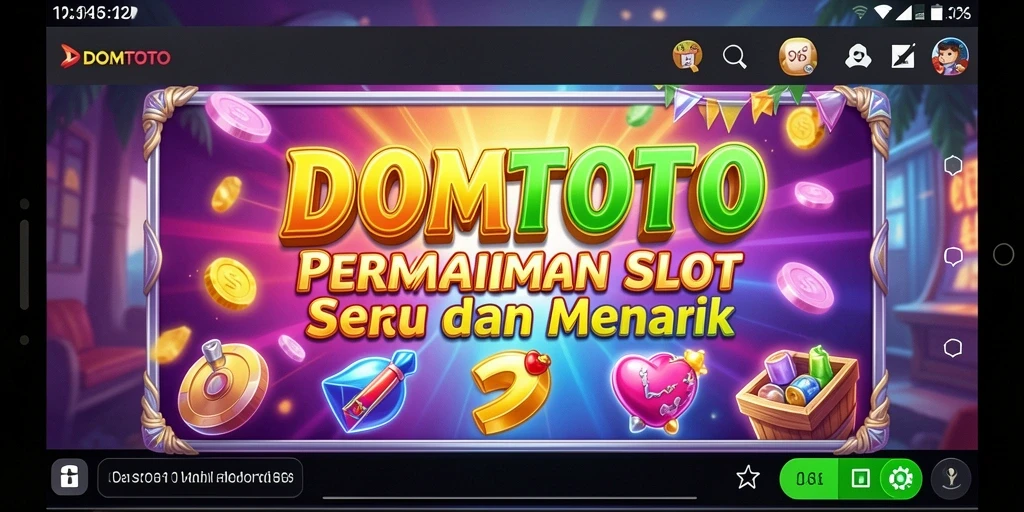 Tampilan gameplay DOMTOTO dengan gulungan yang menarik dan simbol menggiurkan.