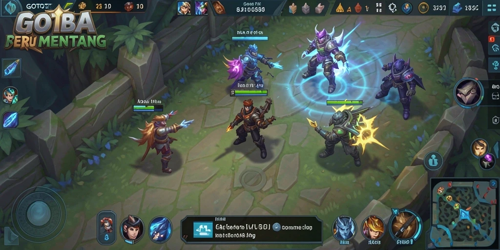 Screenshot gameplay GOTO77 yang menampilkan pertarungan MOBA epik.