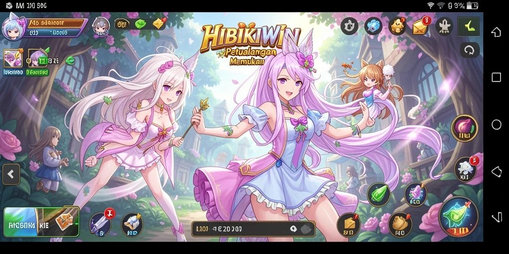 Tangkapan layar HIBIKIWIN menunjukkan karakter anime dalam aksi petualangan.