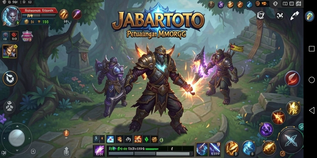 Screenshot menampilkan pertempuran seru dalam JABARTOTO di dunia MMORPG.