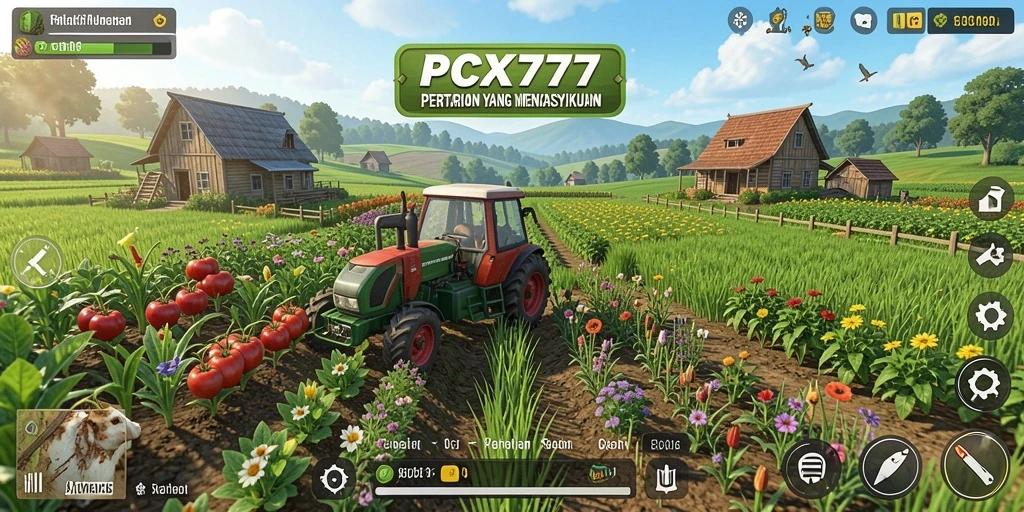 Tangkapan layar gameplay PCX777 menampilkan suasana bercocok tanam yang menawan.