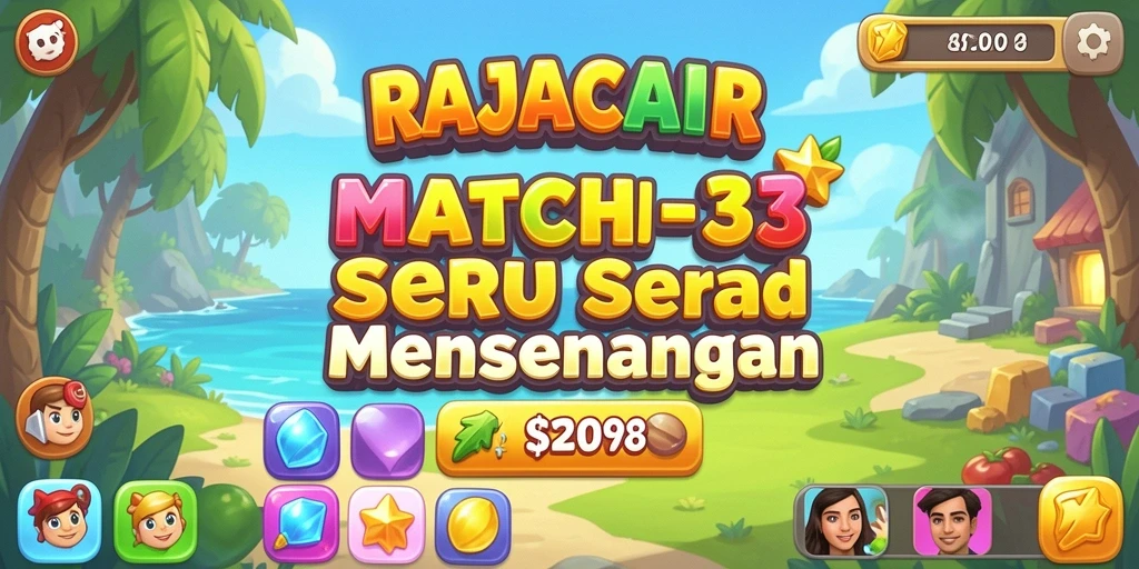 Tampilan permainan Match-3 RAJACAIR yang penuh warna dan dinamis.